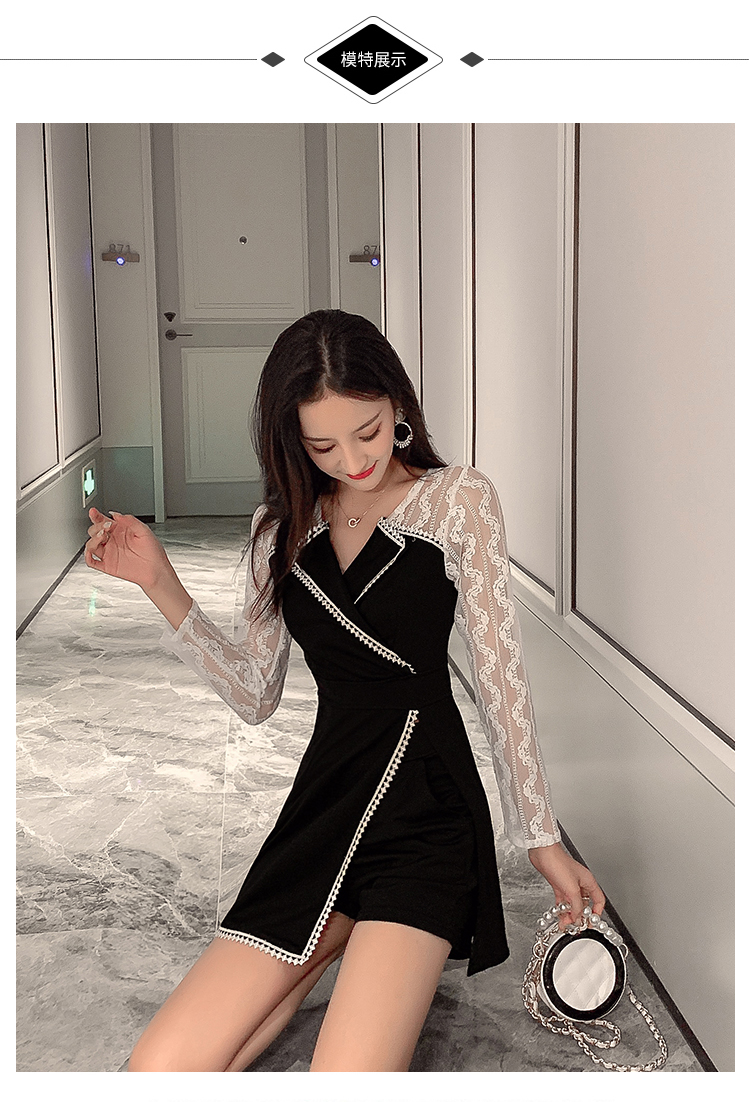 VK旗艦店 韓國風蕾絲袖拼接修身短褲套裝長袖褲裝