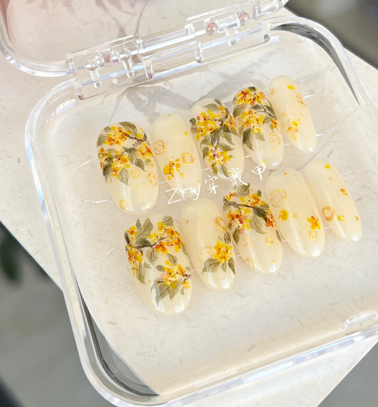 Osmanthus Money Tree |   Original Hand-Painted Chinese-Style Osmanthus Handmade Nails, High-End Wearable Manicure