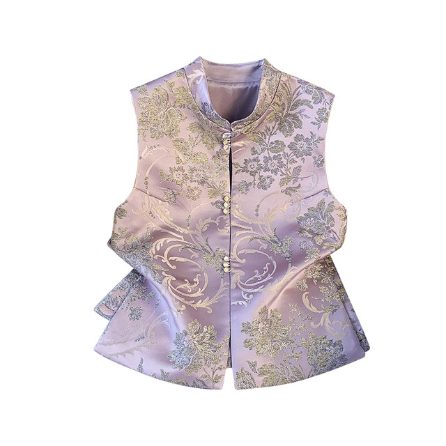 New Chinese-Style Tang Suit with a Stand-Up Collar, Traditional Chinese Style, Heavy-Duty Satin Jacquard Embroidery, Improved Hanfu Vest