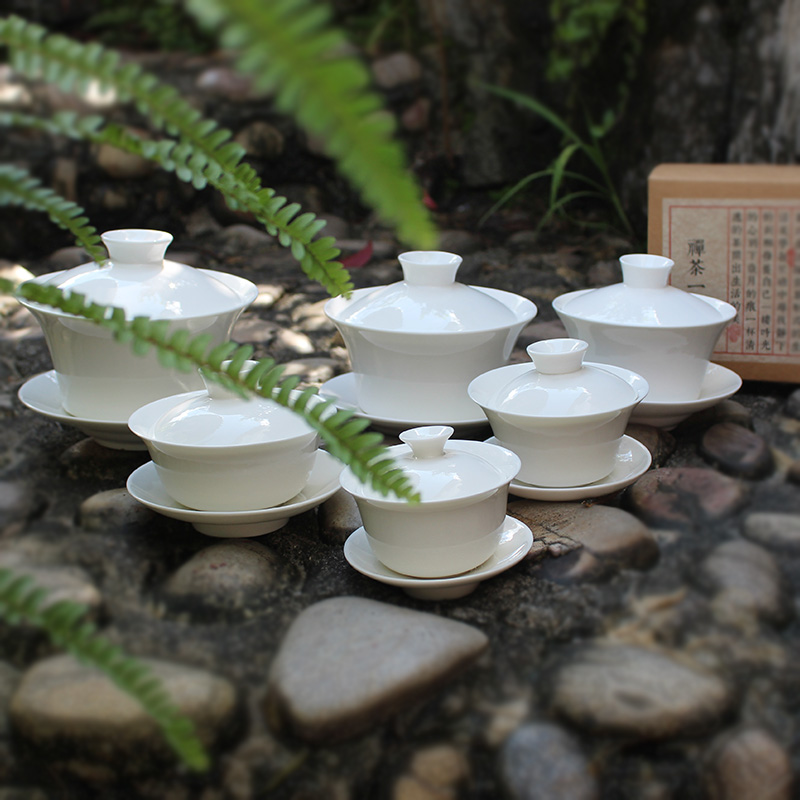 Ceramic cover bowl Cup 300ml tea lid zero with three bubbles oversized white porcelain cover bowl pure white three talents