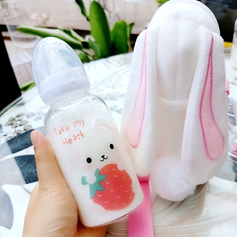 Net Red Cups Creative Tide Cute Glass Cups Milk Bottle Water Glasses Adult Straw cups Inwind schoolgirls Diagonal Satchel