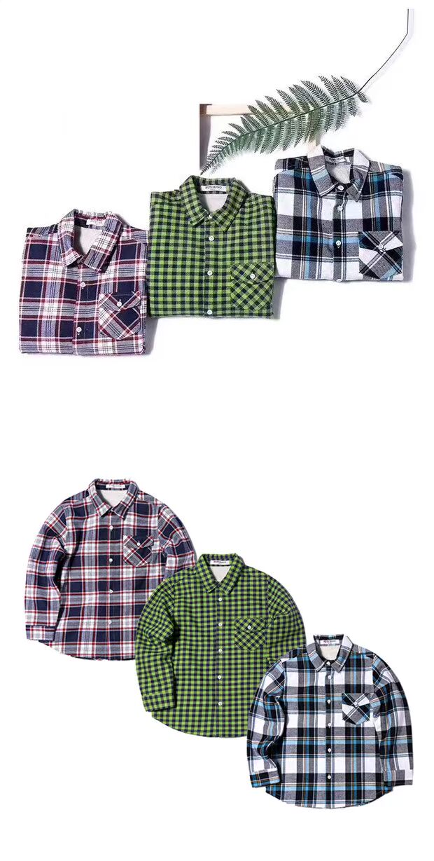 Mùa thu và mùa đông chàng trai mới chà bông cộng với áo sơ mi kẻ sọc nhung flannel dày áo 102-140 áo em bé