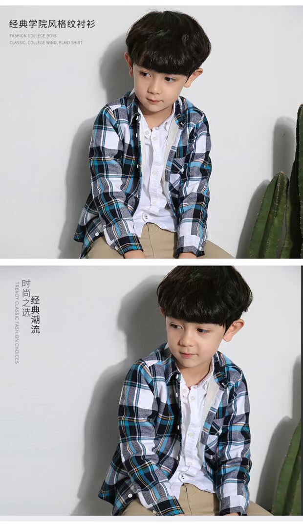 Mùa thu và mùa đông chàng trai mới chà bông cộng với áo sơ mi kẻ sọc nhung flannel dày áo 102-140 áo em bé