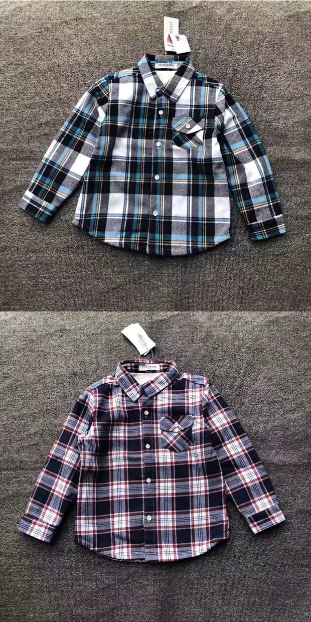 Mùa thu và mùa đông chàng trai mới chà bông cộng với áo sơ mi kẻ sọc nhung flannel dày áo 102-140 áo em bé