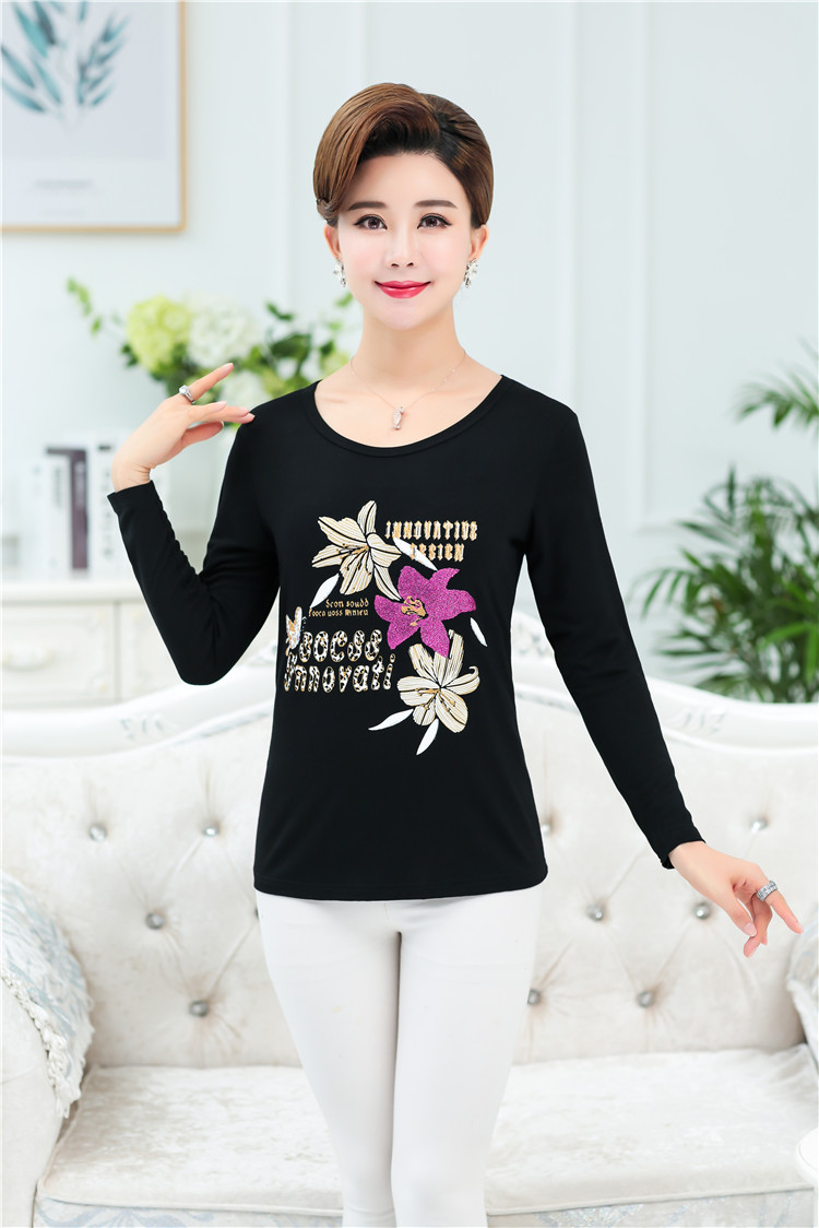 Mới mùa xuân và mùa hè ngắn tay cổ tròn t-shirt nữ phương thức cotton shirt loose mẹ ăn mặc giản dị trung niên áo váy tuổi trung niên
