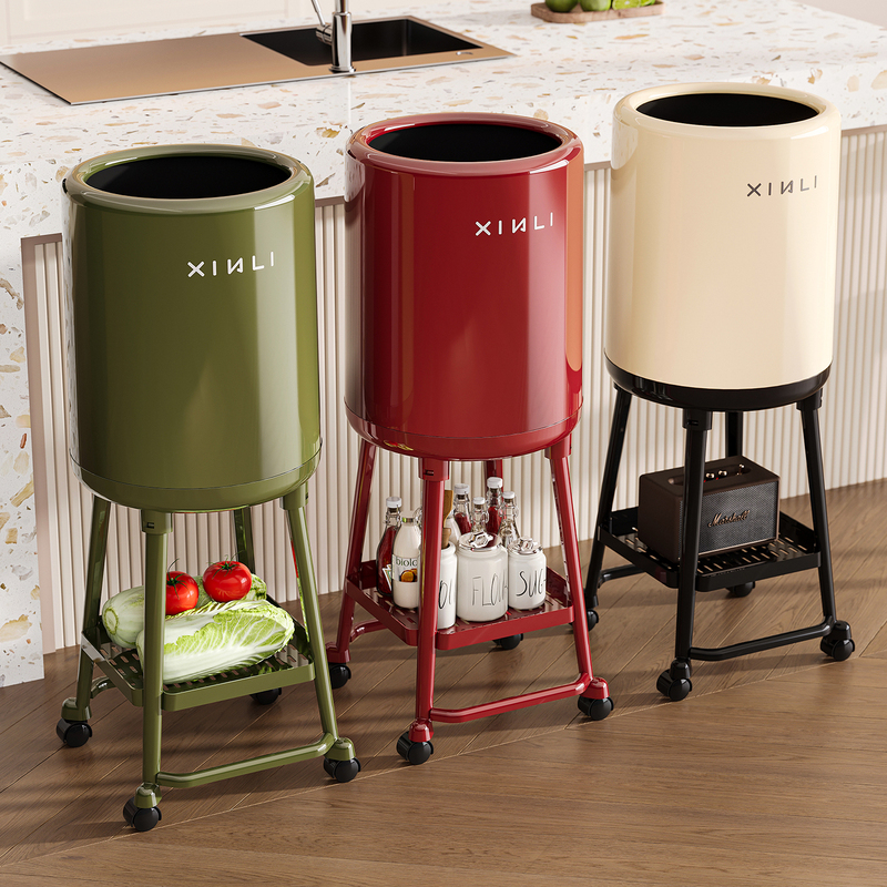 Bend-Free Kitchen Trash Can 2026 New Model, Large Size, Heightened, Large Capacity, Round, with High Legs, Movable, Can Be Used for Storage