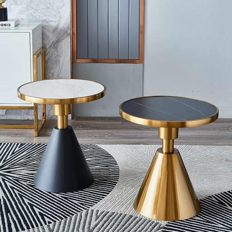 Light luxury rock slab corner modern minimalist living room home metal high-end mini sofa next to stainless steel side table