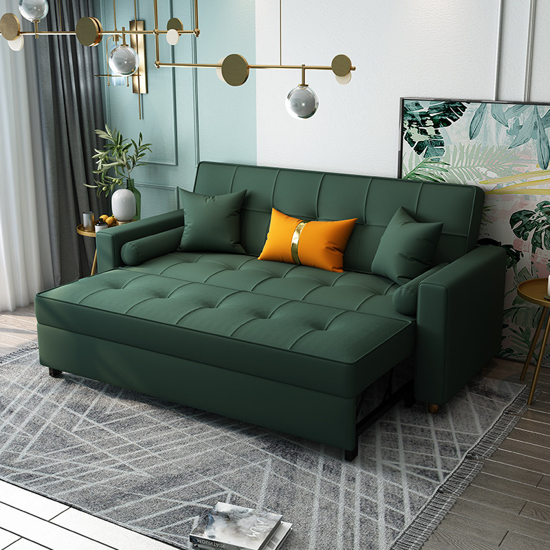 Modern minimalist small apartment multifunctional sofa bed technology cloth lazy living room three people folding telescopic light luxury sofa