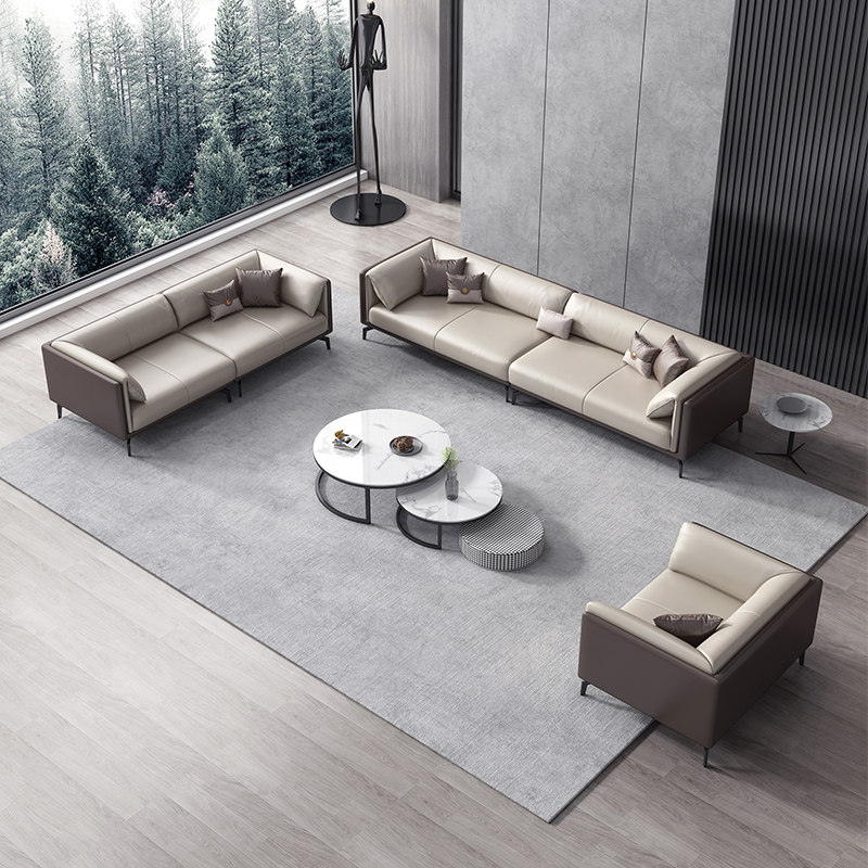 Light luxury leather sofa head layer cowhide modern minimalist small apartment Italian style living room office minimalist leather sofa combination