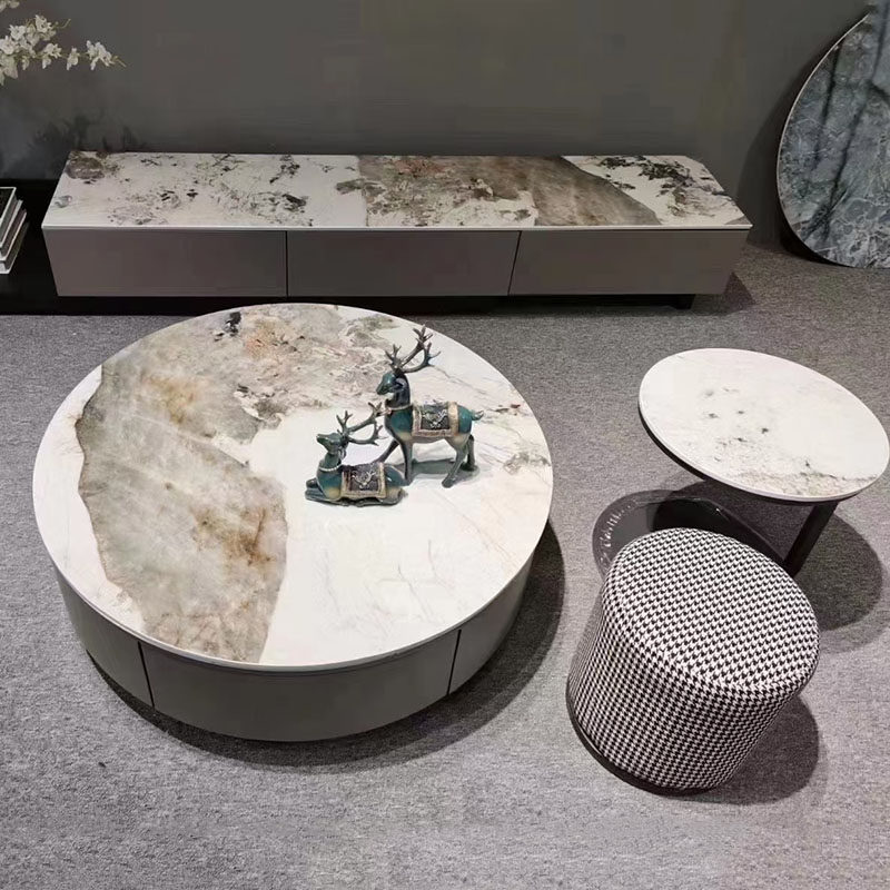 Slate TV cabinet coffee table combination small apartment living room home modern minimalist light luxury economical retractable floor cabinet