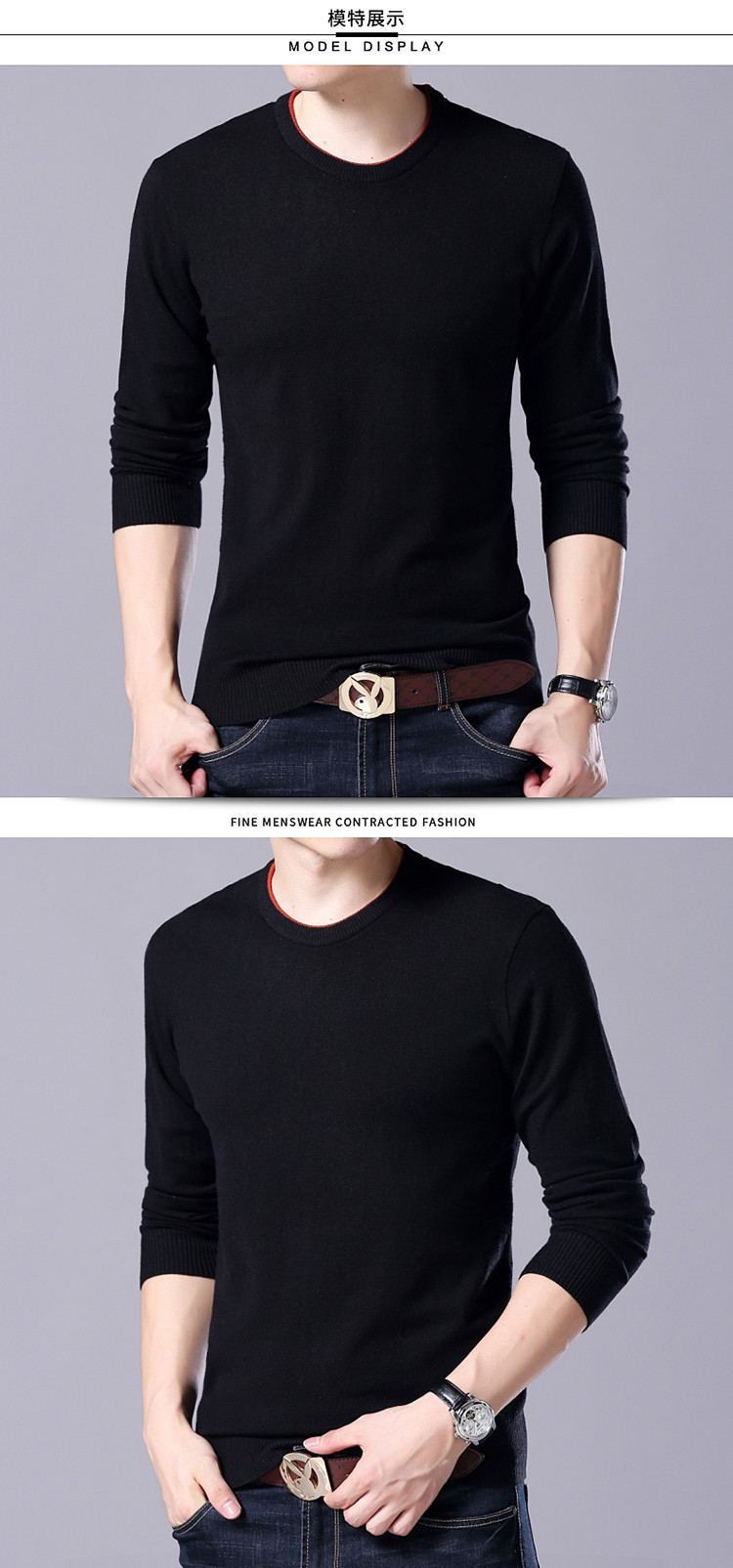 Áo len cashmere cổ điển của thành phố Ordos Áo len cổ tròn nam cộng với phân bón XL chất béo béo cũ thêm tuổi trẻ - Cặp đôi áo len thời trang nam