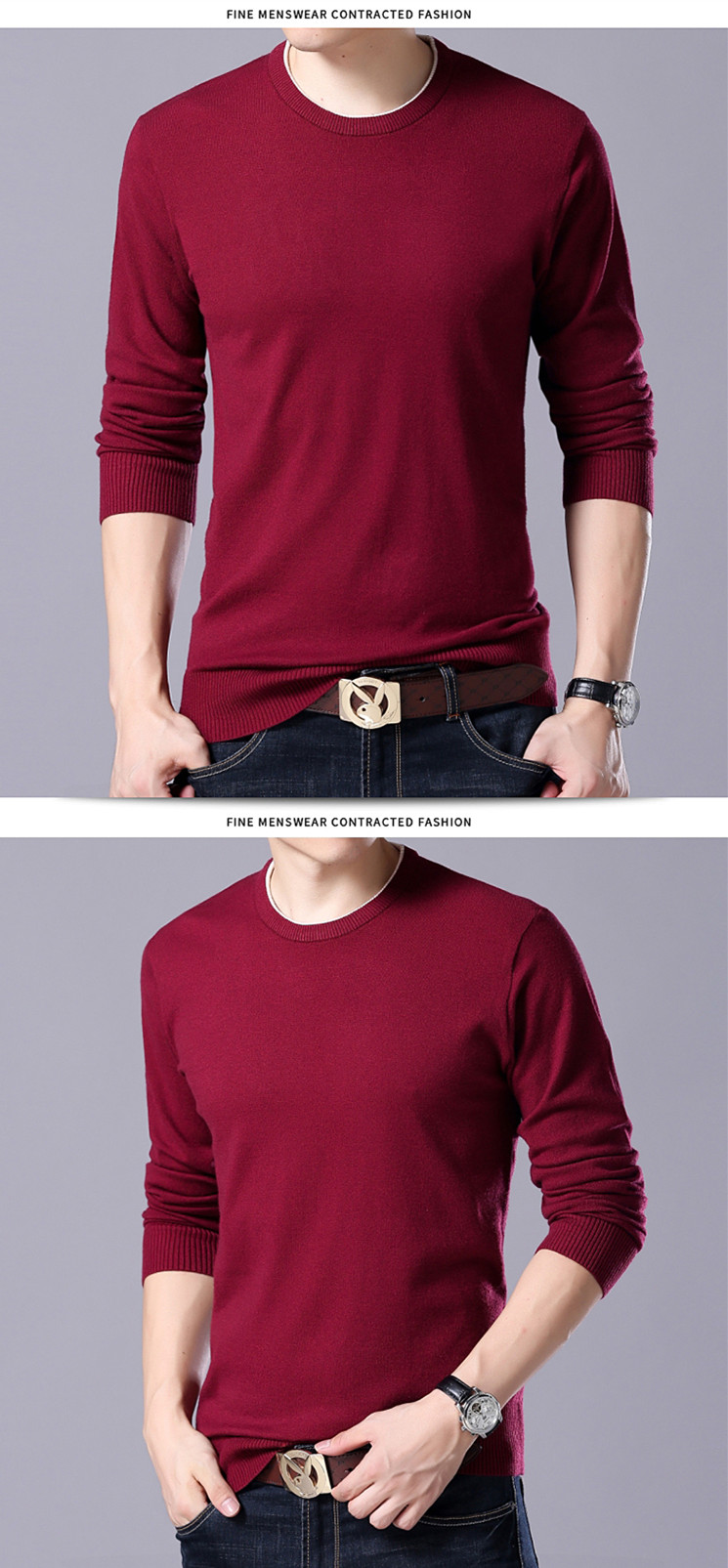 Áo len cashmere cổ điển của thành phố Ordos Áo len cổ tròn nam cộng với phân bón XL chất béo béo cũ thêm tuổi trẻ - Cặp đôi áo len thời trang nam