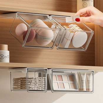 Drawer-type storage box under the mirror cabinet bathroom cosmetics storage artifact makeup remover cotton swab lipstick transparent storage rack
