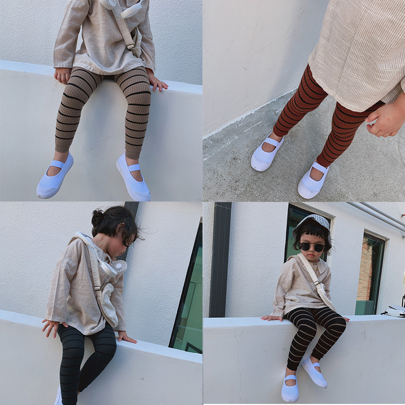 Island in autumn New products for children male and female child thread knit thin stretch inner lap pants striated color 90% pants
