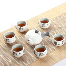 Snowflake Kung Fu tea set Household ceramic tea cup Teapot Japanese-style Gaiwan Tea art Living room Tea ceremony Dehua