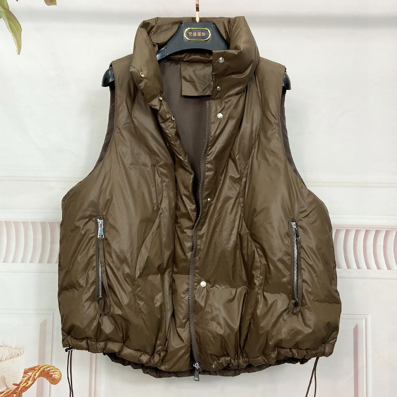 Duvet waistcoat 2020 new Korean version loose down jacket with waistcoat Thickened Coffee Color Kan Shoulder Tide