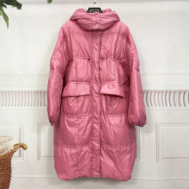 Anti-season down jacket woman long version over knee loose Korean version thickened bread East gate Falling Shoulder Jacket White Duck Suede