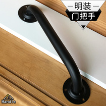 Simple modern black hardware handle barn door wooden door fire door model house B & B non-perforated