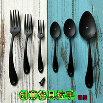 Stainless steel small handle creative spoon Fork tableware handle paint black simple cabinet door cabinet drawer handle
