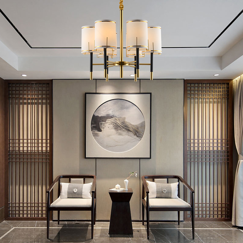 Modern Chinese simple hotel study teahouse dining room full copper chandelier