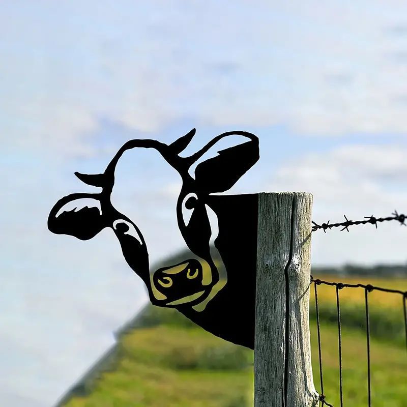 Creative Tilted Head Cow Head Farm Tree Metal Ornament Tree Stake Gardening Decoration Iron Art Garden Tree Decoration