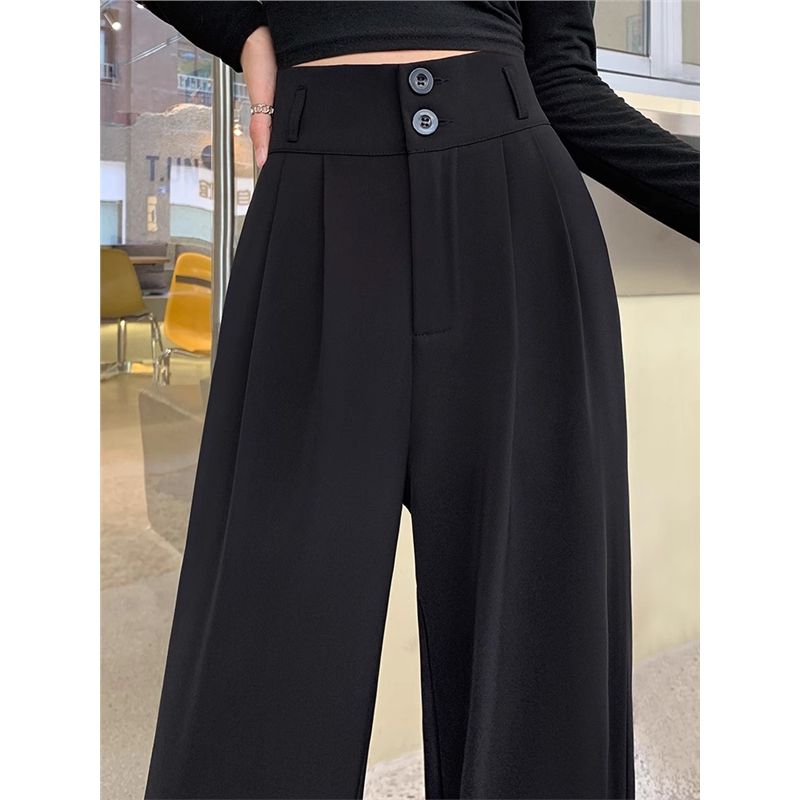 Adifcmm Women's Suit Wide-Leg Pants New Slim-Fit High-Waisted Slimming High-End Drape Black Straight-Leg Pants