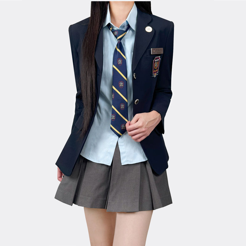 Seongtan International High School Uniform Same Style Jk Navy Blue Suit Jacket School Uniform Academy Style Female Student Suit with Badge Seongtan International High School Uniform Same Style Jk Navy Blue Suit Jacket School Uniform Academy Style Female Student Suit with Badge