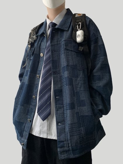 木村叔dk日系休闲衬衫男士春秋季青少年学生工装水洗牛仔夹克外套