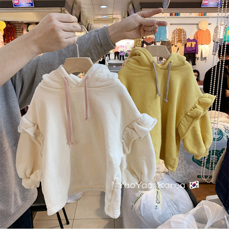 Korean version of children's clothing 2022 new girls even hat plus velvet clothing spring and autumn, Korean women's baby blouses fashion foreign pie