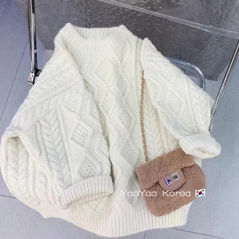 South Korea's Dongdaemun 2022 new children's woolen sweater Spring and autumn foreign men and women Twist Flowers Cover for the Knitted Cardiovert