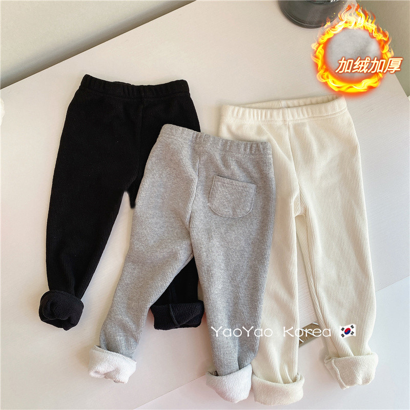 South Korean children's clothing 2022 new girls plus suede pants for spring and autumn wearing foreign-style children boy casual sports pants