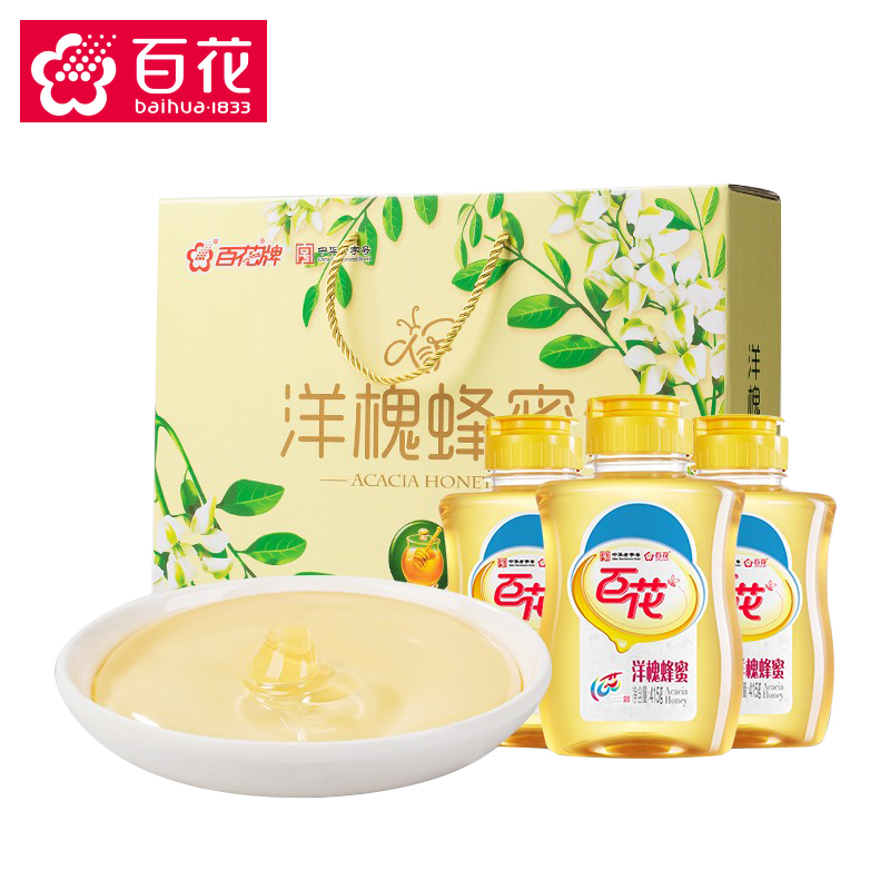 Chinese old character hundreds of flowers and honey 415g bottles * 3 bottles of quantity vending machine Chaochinese Loci Honey Box Dress