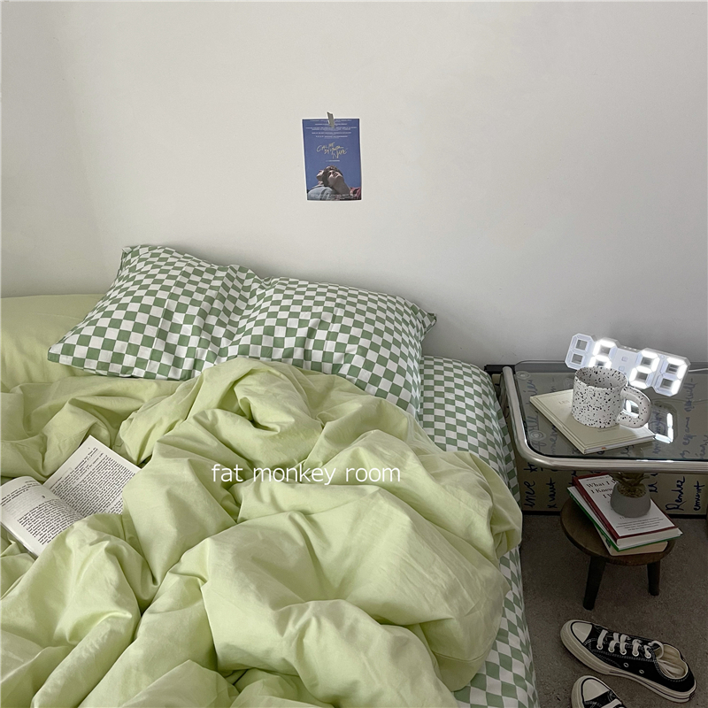 Three points to ten | ins Japanese checkerboard mix and match cotton combed and washed bedding four-piece three-piece set