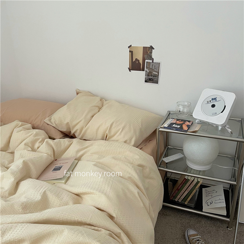 Thirty years of Heaney｜ins Japanese-style light retro waffle textured cotton bedding four-piece set of three