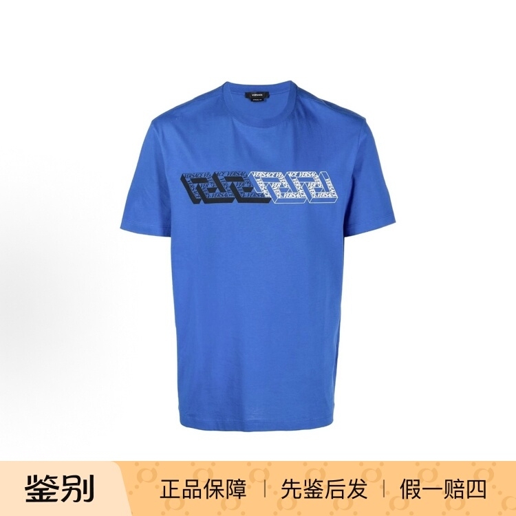 Versace Greek Print Loose Blue Men's Short-Sleeved T-Shirt T1006023 1A04119 Versace Greek Print Loose Blue Men's Short-Sleeved T-Shirt T1006023 1A04119
