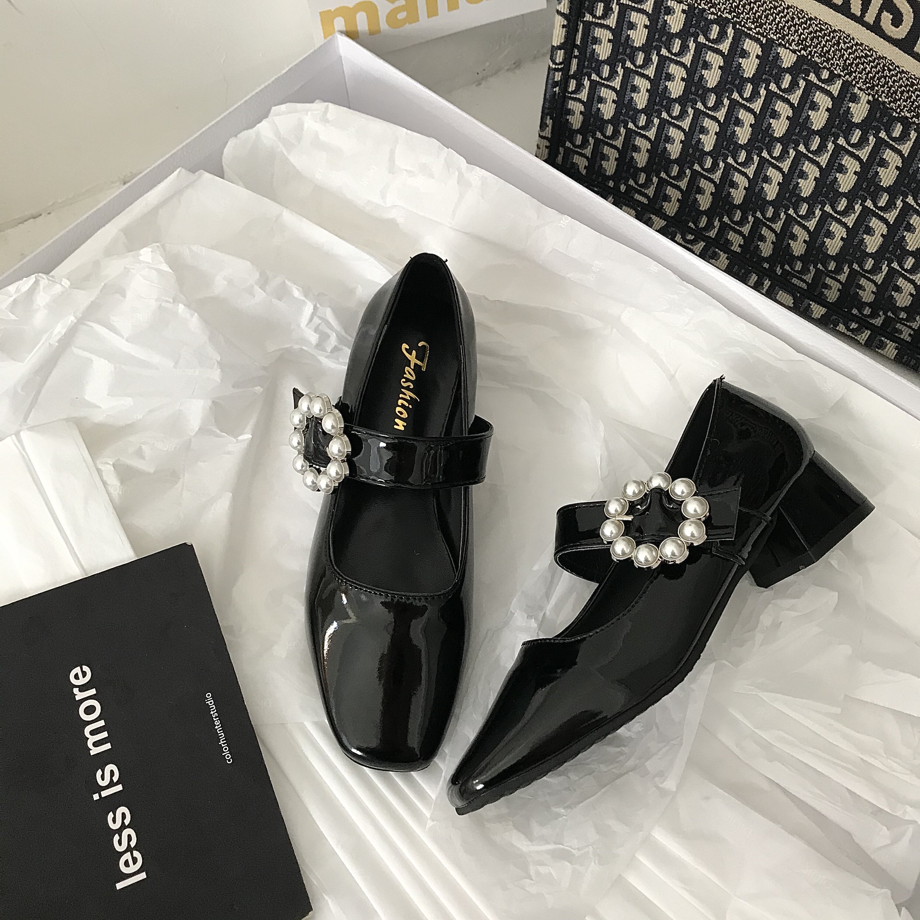 Small Sun Home Retro 100 Hitch Heel Mary Precious Shoes Woman 2022 New Black Ladies Square Head Coarse Heel Single Shoes