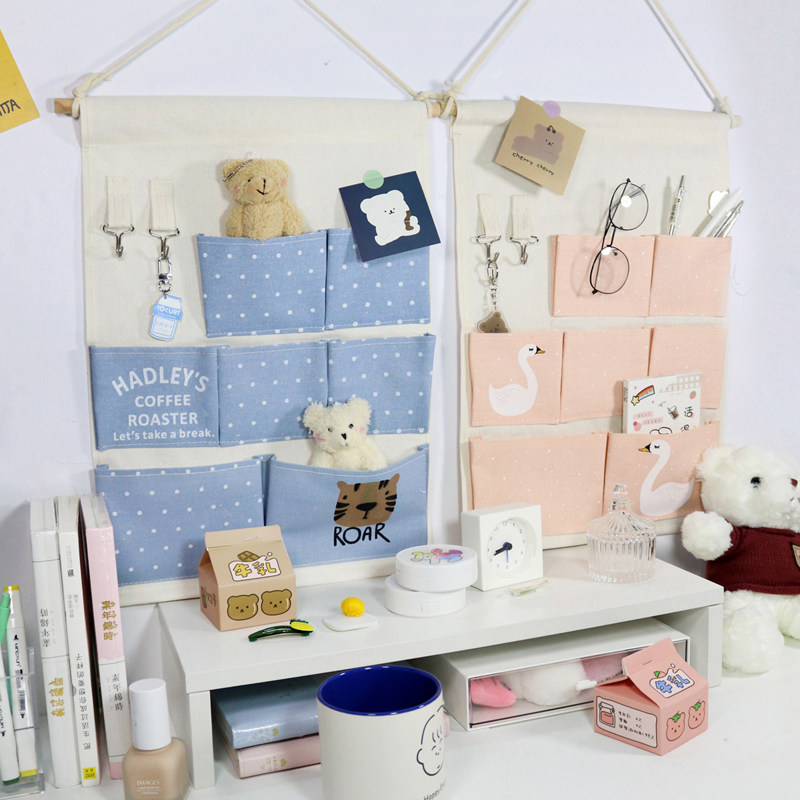 Bedroom storage bag hanging bag wall hanging wall rack cloth dormitory artifact cute small cloth bag hanging hanging pocket