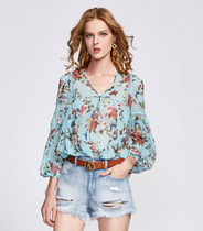 Miss sixty Domestic special cabinet V collar thin lotus leaf side crushed flower shirt 682XJ3480000 spot