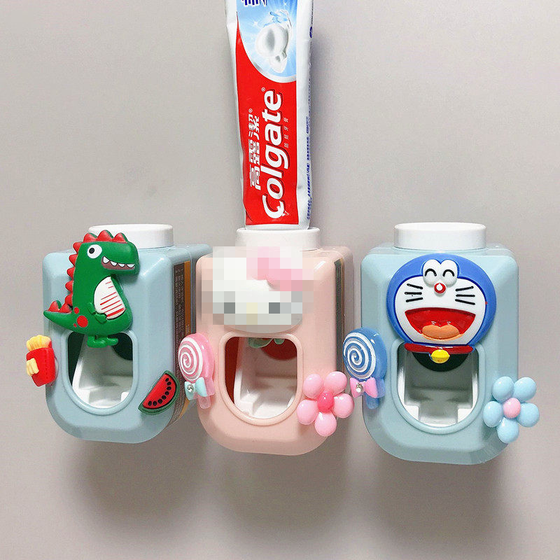 Cartoon cute wall-mounted automatic single toothpaste set Free hole children's toothpaste squeezer Toothpaste press