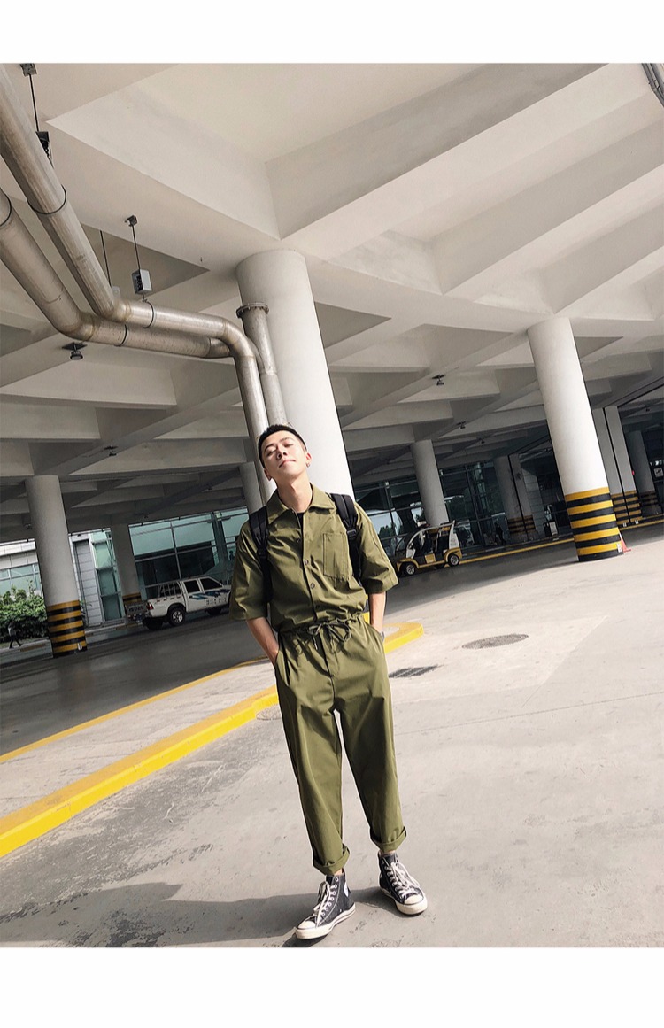 Bốn mươi chín ngày chín phong cách dụng cụ retro Nhật Bản jumpsuit tay ngắn nam cắt cúp quần xu hướng quần âu quần đũi nam