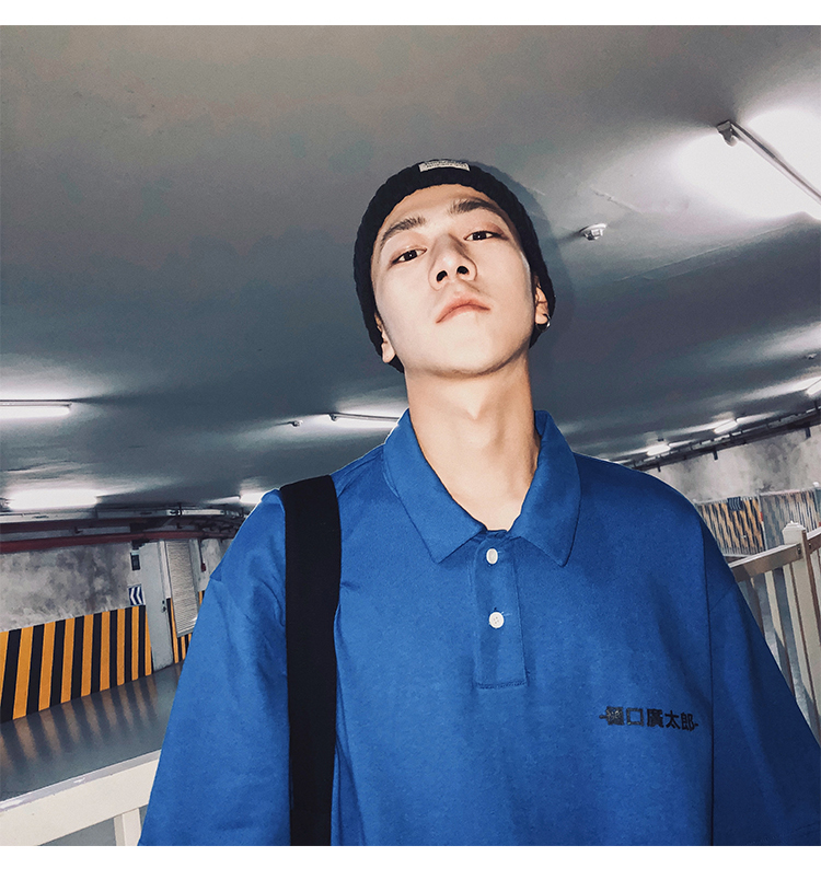 2018 mùa hè mới trở lại thư in polo áo sơ mi nam thanh niên cổng gió lỏng ve áo ngắn tay áo thủy triều nửa tay áo áo polo
