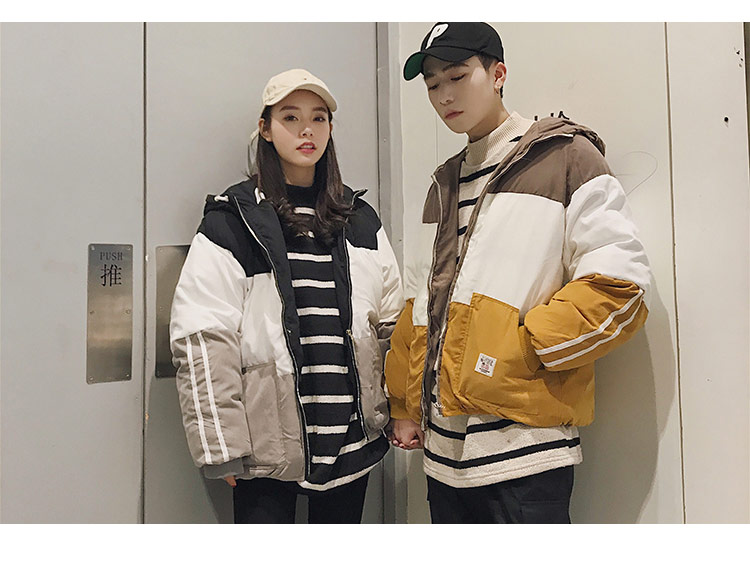 [Đặc biệt cung cấp] những người yêu thích mùa đông mặc màu sắc tương phản dày trùm đầu bông nam giới và phụ nữ xu hướng Hàn Quốc phiên bản của bánh mì lỏng lẻo quần áo áo khoác