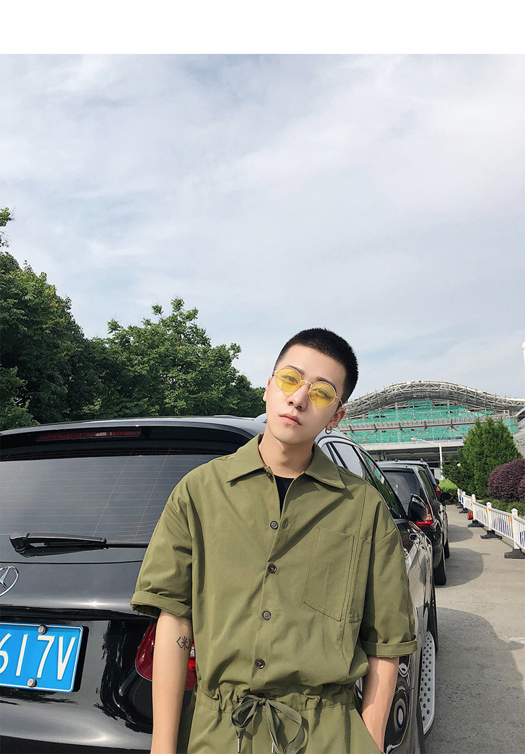 Bốn mươi chín ngày chín phong cách dụng cụ retro Nhật Bản jumpsuit tay ngắn nam cắt cúp quần xu hướng quần âu quần đũi nam