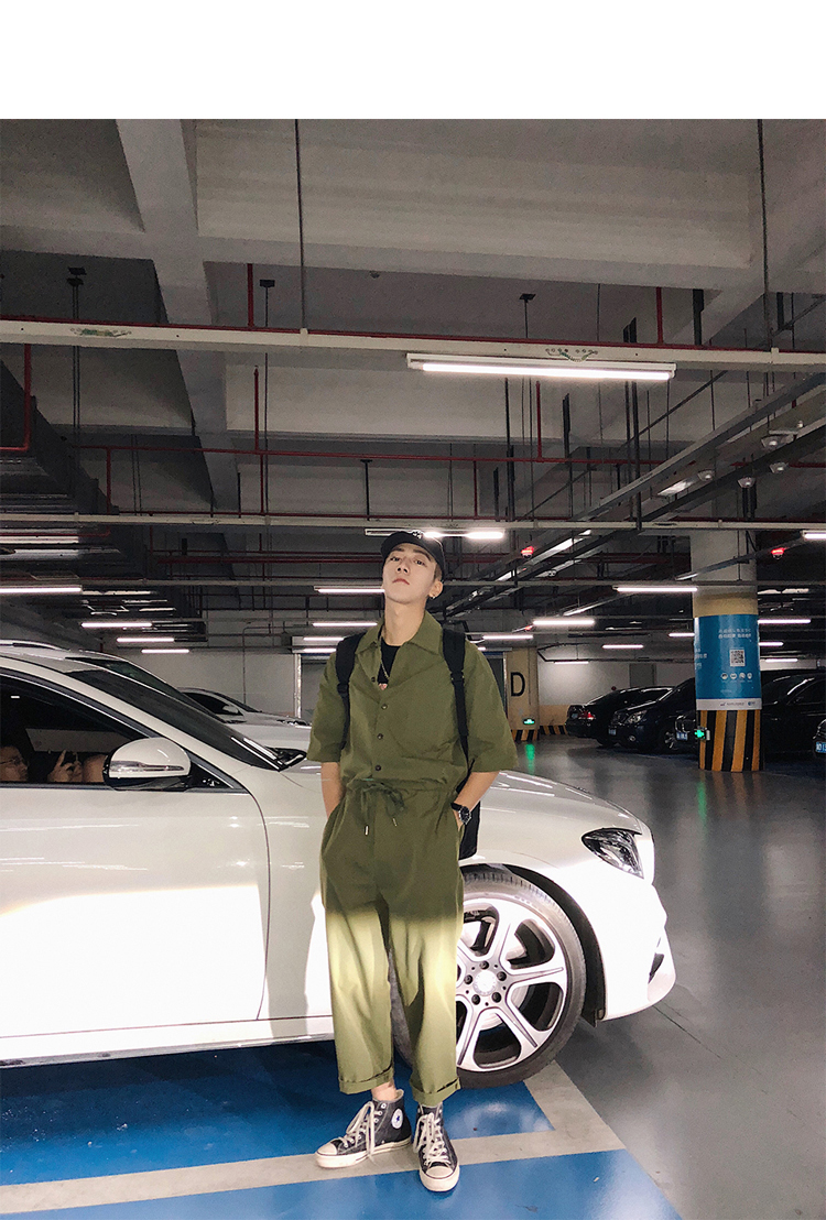 Bốn mươi chín ngày chín phong cách dụng cụ retro Nhật Bản jumpsuit tay ngắn nam cắt cúp quần xu hướng quần âu quần đũi nam