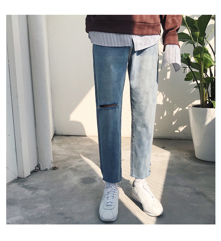 Mùa xuân và mùa hè mới giặt cắt quần jean mỏng Slim Hàn Quốc lỗ chín quần quần nam chân quần áo thể thao nam