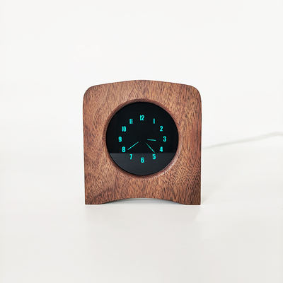 Creative fluorescent screen pointer clock, WIFI Bluetooth, retro desktop, black walnut solid wood fluorescent clock, table clock, alarm clock