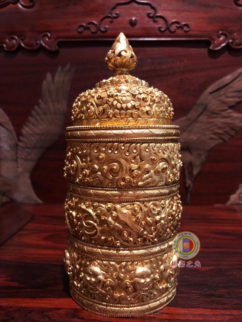 Pure Copper Seiko's Golden Rice Box Rice Pot Tibetan Buddhist Buddhist Buddhist Temple Swing Piece (photo taken for mobile phone)