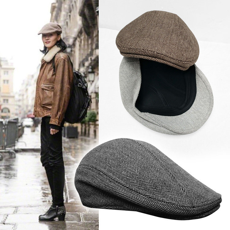 Berets women's hat Inron retro small head Beret Hat Wool Blend Forward Hat Autumn Winter Warm Duck Tongue Cap Men's Hat