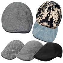 Summer young and middle-aged mens black beret solid color retro British peaked cap casual fashion cap