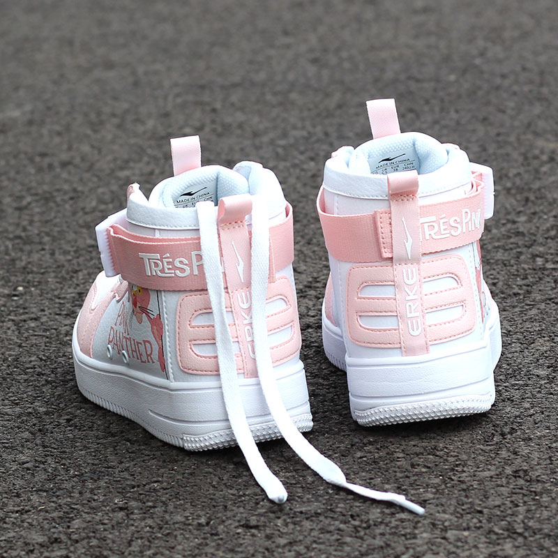 Hongxing Erke's new high-barrel skateboard small white shoes women's all-match lightweight 2022 autumn pink panther joint women's shoes